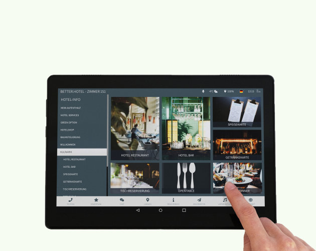 Guest selects content in the Culinary section of the digital guest directory on the tablet