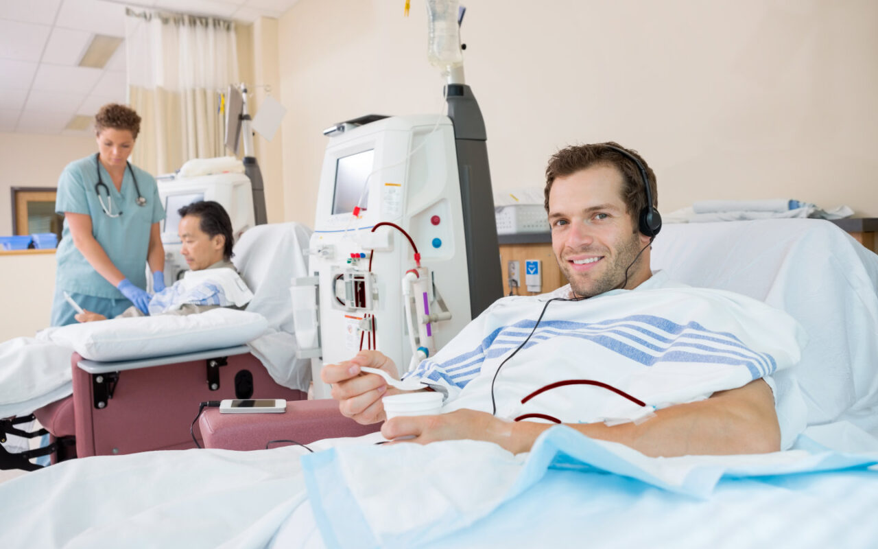 Dialysis patient in hospital bed
