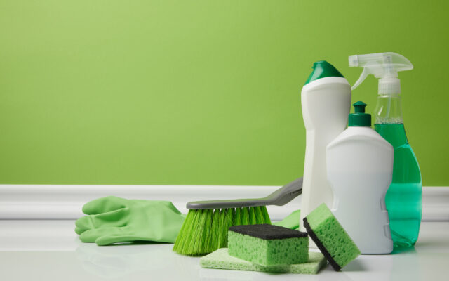 Reinigungsmittel und grüne Schwämme