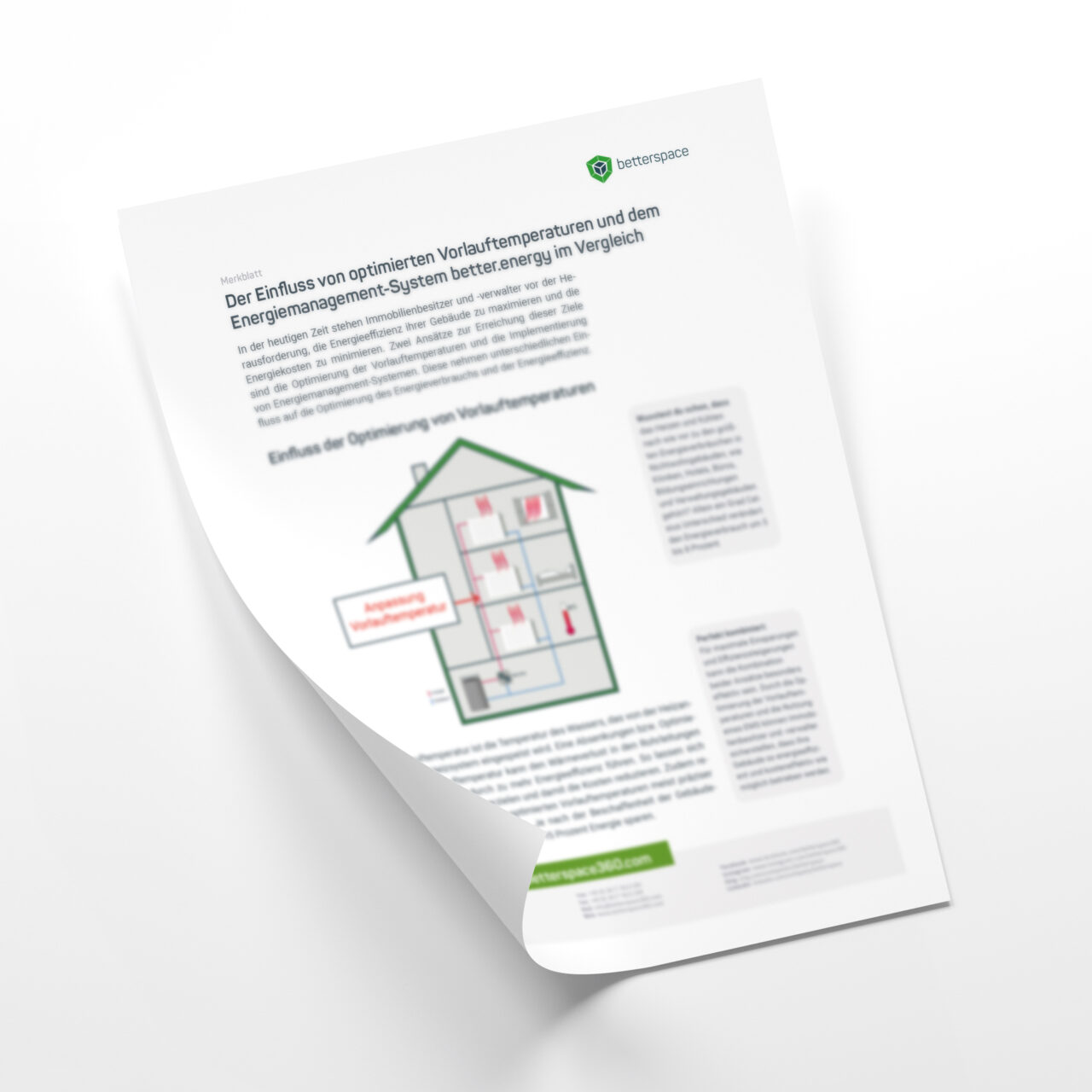 Titelblatt Merkblatt - Der Einfluss auf die Energieeffizienz von optimierten Vorlauftemperaturen und dem Energiemanagement-System better.energy im Vergleich