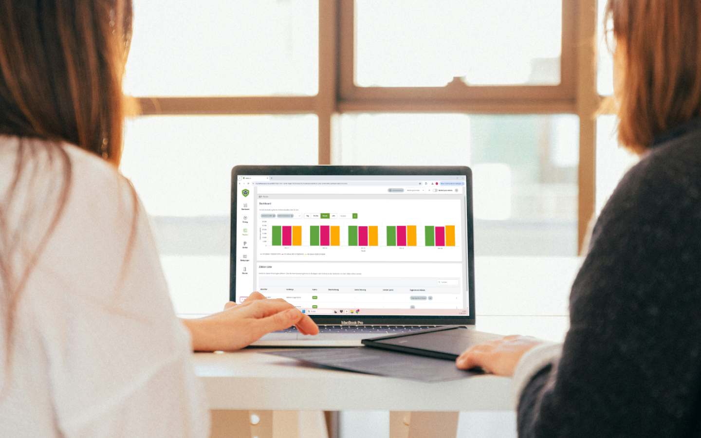 two women look up heat consumption on the laptop better.energy monitor