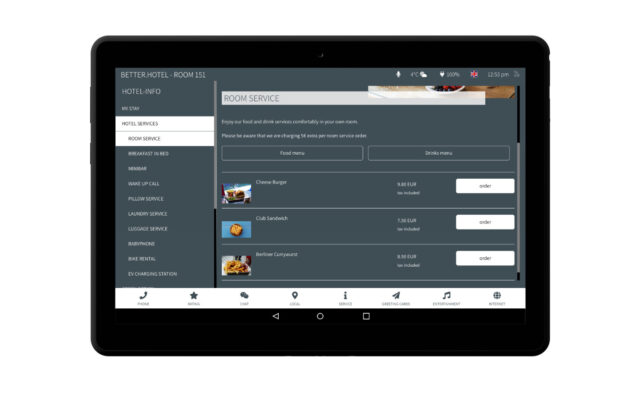 Zimmerservice - Digitale Gästemappe better.guest auf In-Room Tablet Roomservice-Bestellung