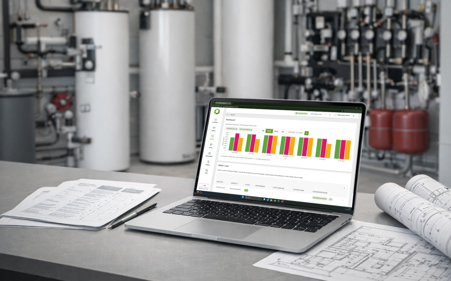 heizungskeller nichtwohngebäude laptop better.energy monitor energiemonitoring